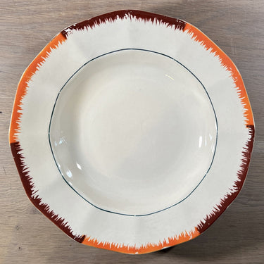 Diep bord / Soepbord / Pastabord - ongemerkt - décor in bruin met oranje aan de randen - Art Deco