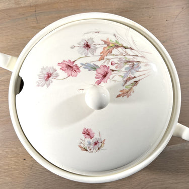 Lidded dish / Soup tureen - Petrus Regout - model Desiree with a decor of gray/pink flowers