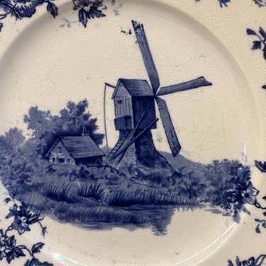 Dinner plate / Eating plate - Stoke on Trent, England - decor in blue with a windmill