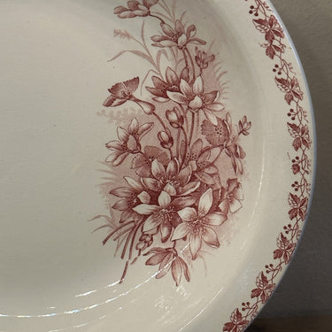 Bowl / Terrine - semi-deep round model - Moulin des Loups - BOUQUET decor in red with flowers