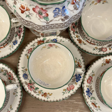 Cup and saucer - small, mocha, model - Copeland Spode RdNo 629599 - 1920s - decor CHINESE ROSE in brown with flower decor