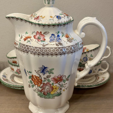 Theepot - klein model - Copeland Spode RdNo 629599 - 1920s - décor CHINESE ROSE in bruin met bloemdecor