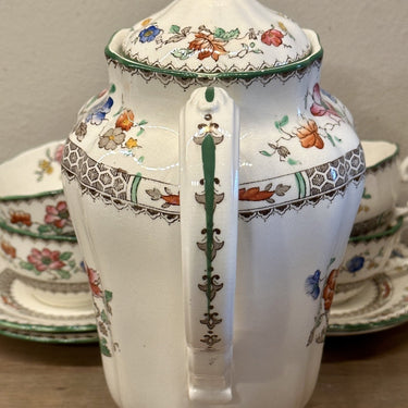 Teapot - small model - Copeland Spode RdNo 629599 - 1920s - decor CHINESE ROSE in brown with flower decor