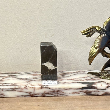 Photo stand with bronze metal bird of paradise on one side