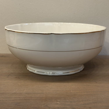 Bowl / Dish - higher model - Ceranord France - semi porcelain - decor in cream with gold-coloured stripes