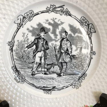 Dessert plate - NEMROD decor - two men with hunting dog.