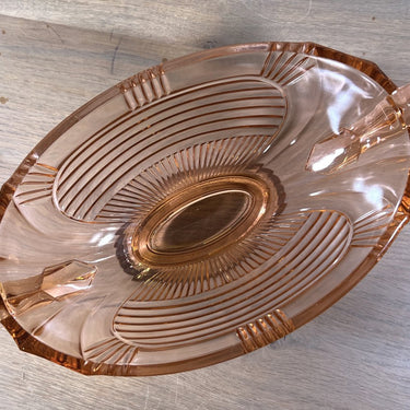 Oval bowl - salmon pink/orange glass - unmarked but Val Saint Lambert?