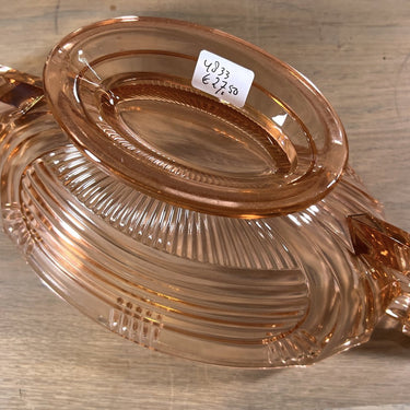 Oval bowl - salmon pink/orange glass - unmarked but Val Saint Lambert?