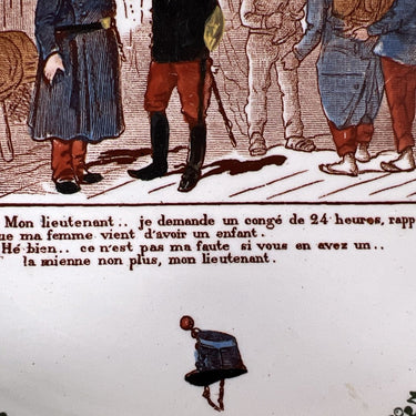 Decorative plate / Dessert plate - HB &amp; Cie Choisy le Roi Terre de Fer - décor La Vie Militaire No. 5