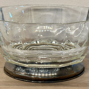 Salad bowl / Salad bowl - thick glass with silver plated stand ring - Italy