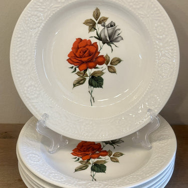 Diep bord / Soepbord / Pastabord - Boch - décor met afbeelding van een rode en grijs/witte roos