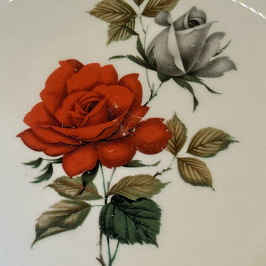 Tiefer Teller / Suppenteller / Pastateller - Boch - Dekor mit Abbildung einer roten und grau/weißen Rose