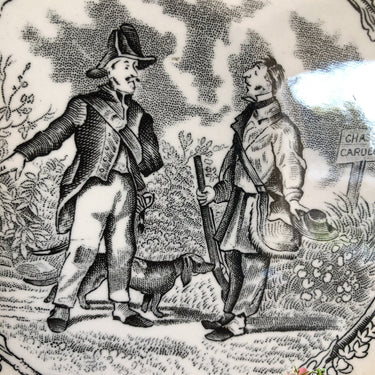 Dessert plate - NEMROD decor - two men with hunting dog.