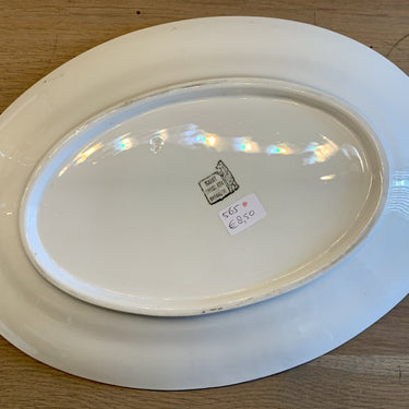 Bowl – oval – Saint Ghislain – blue rim decoration with geometric figures.
