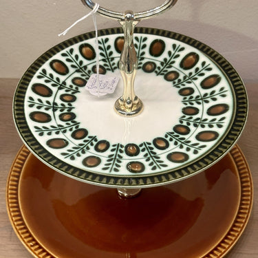 Etagere - 2 Ebenen - Boch - Dekor NOIX - Form DELTA - unten braun, oben NOIX
