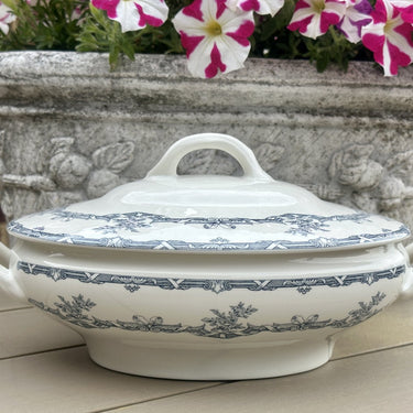 Covered dish / Terrine - oval model - Royal Boch - ALHAMBRA decor in gray/blue