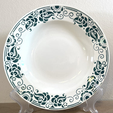 Deep plate / Soup plate / Pasta plate - Boch - Art Deco - green stylized decor