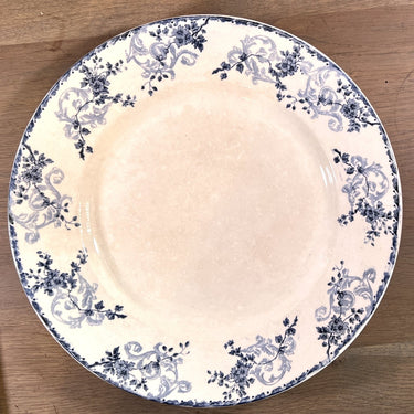 Bowl / Tray - large round model - Longwy - denim blue edge with a decoration of flowers and garlands