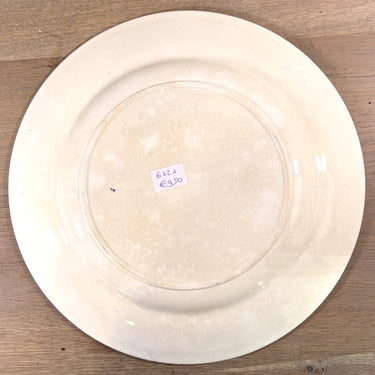 Bowl / Tray - large round model - Longwy - denim blue edge with a decoration of flowers and garlands