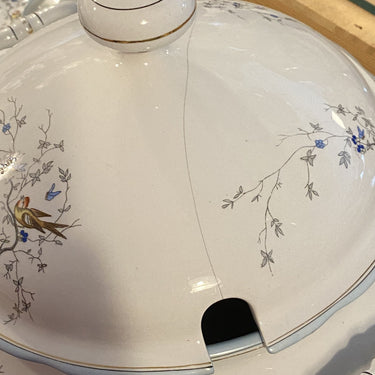 Soup tureen - scalloped edge - Petrus Regout - decor BIRD SONG
