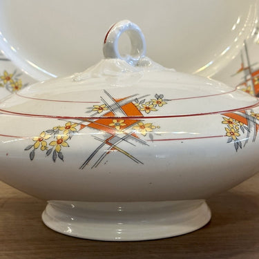 Covered dish / Terrine - Art Deco - Empire England - decor in orange/yellow/black