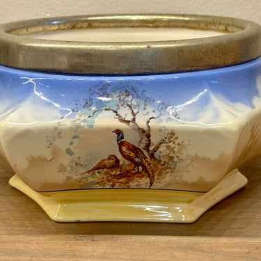 Cookie dish / Biscuit dish - 6-sided model with rim by EPNS - Hanley England - decor in blue, yellow and brown