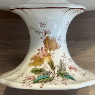 Tazza / Bowl on medium high foot - not marked but Luneville - decoration of flowers in ochre, pink and green