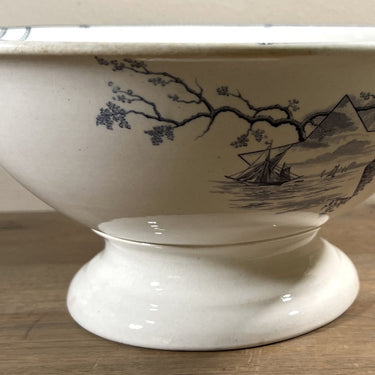 Kartoffelschüssel / Salatschüssel - tiefes Modell auf Fuß - Petrus Regout - MARINES Dekor in blau