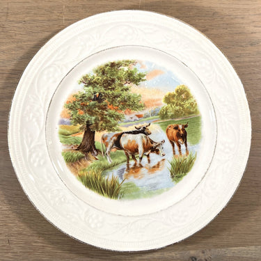 Breakfast plate / Dessert plate - Petrus Regout - decor of cows in the water near a tree