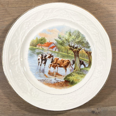 Breakfast plate / Dessert plate - Petrus Regout - decor of cows in the water near a tree
