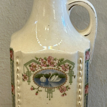 Carafe / Bottle - unmarked - Art Nouveau / Jugendstil with decor of swans surrounded by roses - print HUILE