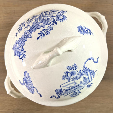 Terrine / Dekschaal - klein model, op voetje, kinderservies - ongemerkt, waarschijnlijk Nimy - décor met bloesems