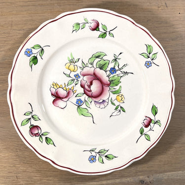 Frühstücksteller / Dessertteller - Boch - Dekor einer rosa Rose mit blauen und gelben Blüten