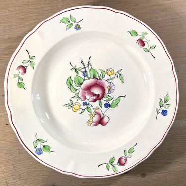 Tiefer Teller / Suppenteller / Pastateller - Boch - Dekor einer rosa Rose mit blauen und gelben Blüten