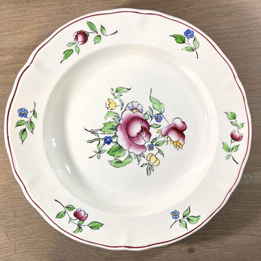 Tiefer Teller / Suppenteller / Pastateller - Boch - Dekor einer rosa Rose mit blauen und gelben Blüten