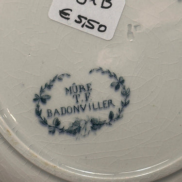 Diep bord / Soepbord / Pastabord - Badonviller - décor MÛRE uitgevoerd in petrol met afbeelding van bramen