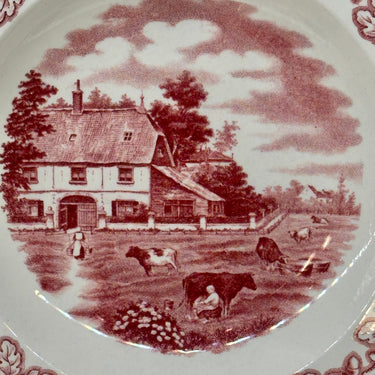 Diep bord / Soepbord / Pastabord - Societe Ceramique Maestricht - décor BOERENHOEVE uitgevoerd in rood