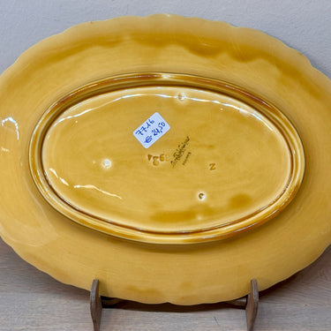 Schale / Teller - flach, oval, Modell - Sarreguemines - aus Majolika/Barbotine mit Abbildungen verschiedener Früchte