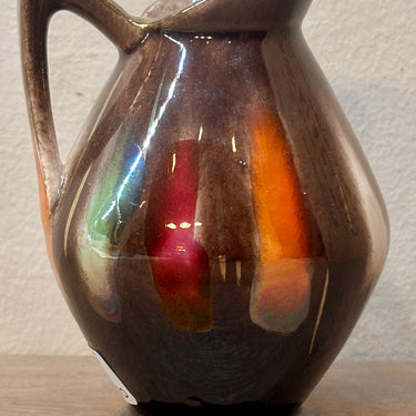 Vase with handle - smaller model - Bay Keramik - made of brown ceramic with green and orange