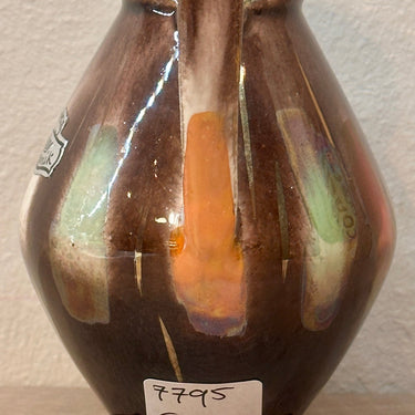 Vase with handle - smaller model - Bay Keramik - made of brown ceramic with green and orange