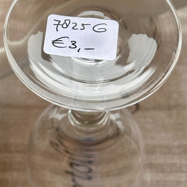 Glass on foot - medium size model - said to be Doyen? - not marked - in clear glass with wide and narrow etched lines
