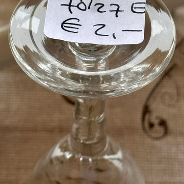Glass on foot - small model - said to be Doyen? - not marked - in clear glass with wide and narrow etched lines