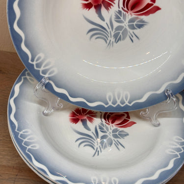 Tiefer Teller / Suppenteller / Pastateller - Sarreguemines Digoin - Dekor MARINETTE in grau/blau mit roten Blumen