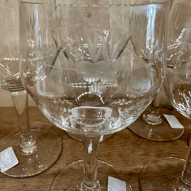 Glass on foot - large model - not marked - in clear glass with etched decoration