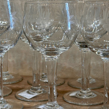 Glass on foot - medium size model - not marked - in clear glass with etched decoration