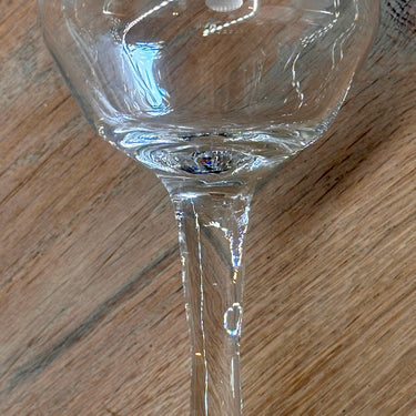 Glass on foot - medium size model - not marked - in clear glass with etched decoration