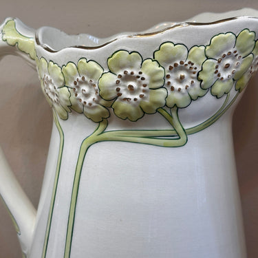 Water jug ​​/ Lampetjug - Poppelsdorf (Germany) - decor 6913 (?) in light green - with flowers - Jugendstil/Art Nouveau