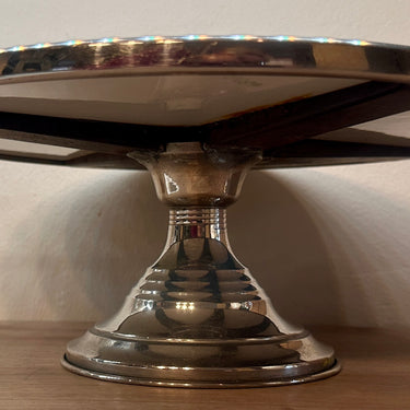 Taartschaal / Taartplateau - hoog model op chrome voet - &nbsp;nummer 4308 - décor met ABRIKOZEN