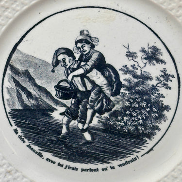 Dekoteller / Dessertteller - Boch Frères Kèramis - in Schwarz/Weiß mit Reliefrand
