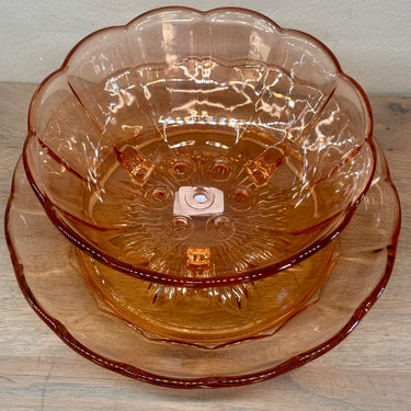 Fruit test - 2-piece - Val Saint Lambert Luxval - NOÉMIE series in pink/orange pressed glass